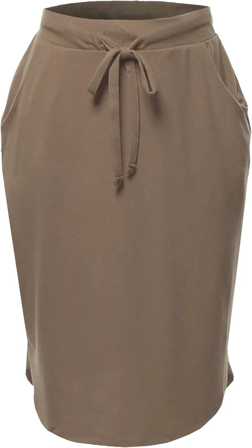 A2Y Women's Elastic Waist Self Tie Tulip Hem Side Pocket Skirt