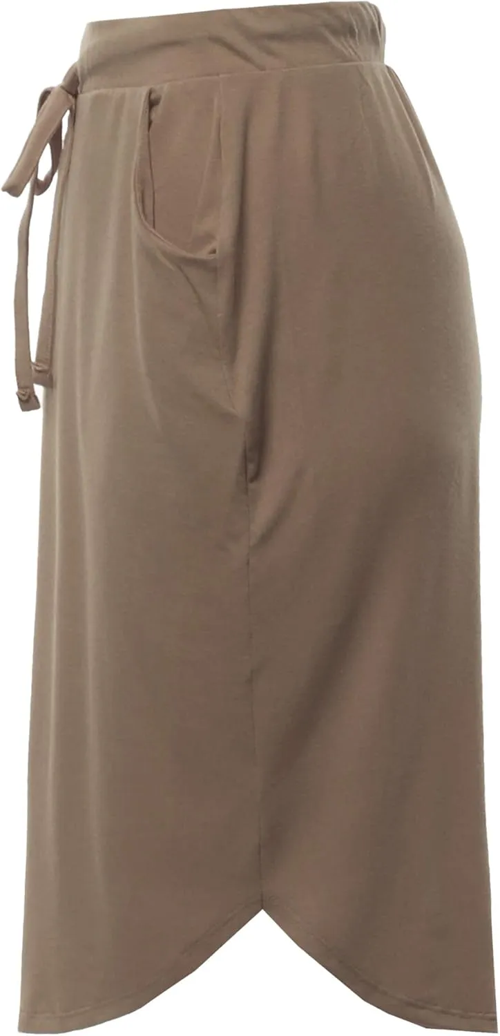 A2Y Women's Elastic Waist Self Tie Tulip Hem Side Pocket Skirt