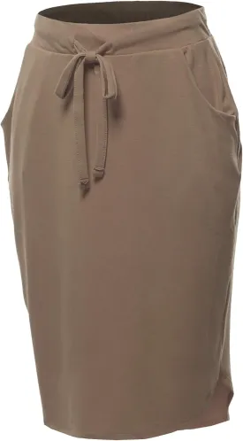 A2Y Women's Elastic Waist Self Tie Tulip Hem Side Pocket Skirt