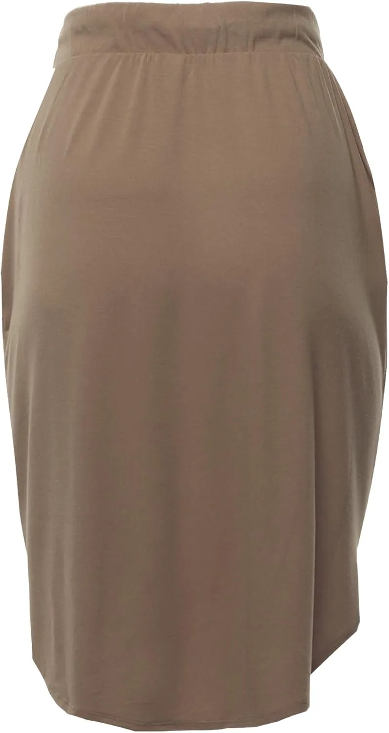 A2Y Women's Elastic Waist Self Tie Tulip Hem Side Pocket Skirt
