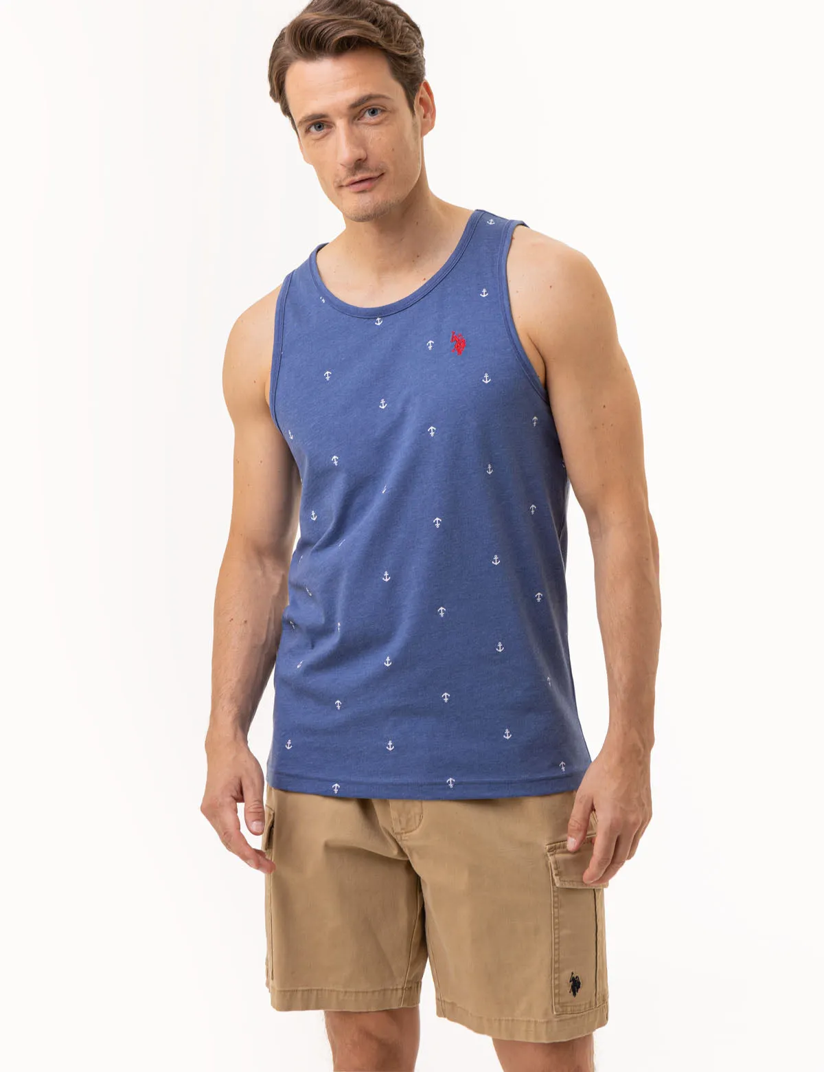 ALL OVER ANCHOR PRINT JERSEY MUSCLE TANK