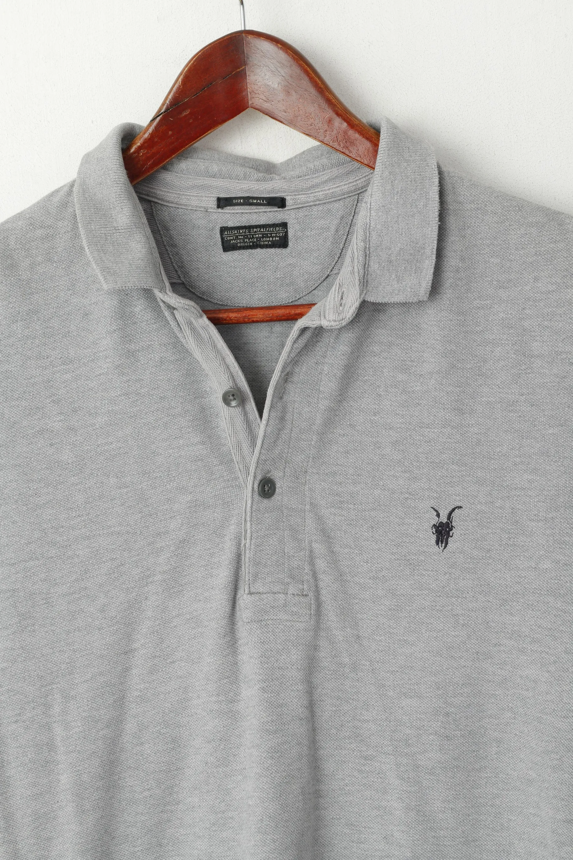 Allsaints Men S Polo Shirt Grey Cotton Sandringham SS Classic Slim Fit Top