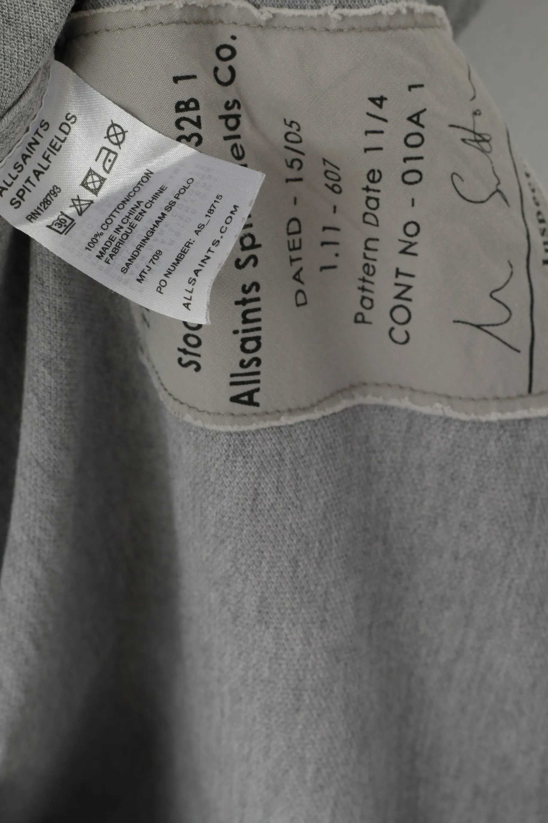 Allsaints Men S Polo Shirt Grey Cotton Sandringham SS Classic Slim Fit Top