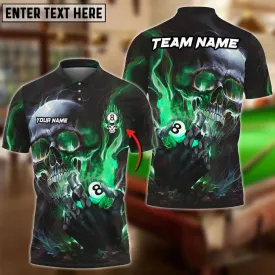 Billiards Ball 8 Blazing Multi Color Skull Personalized Name, Team Name 3D Polo Shirt