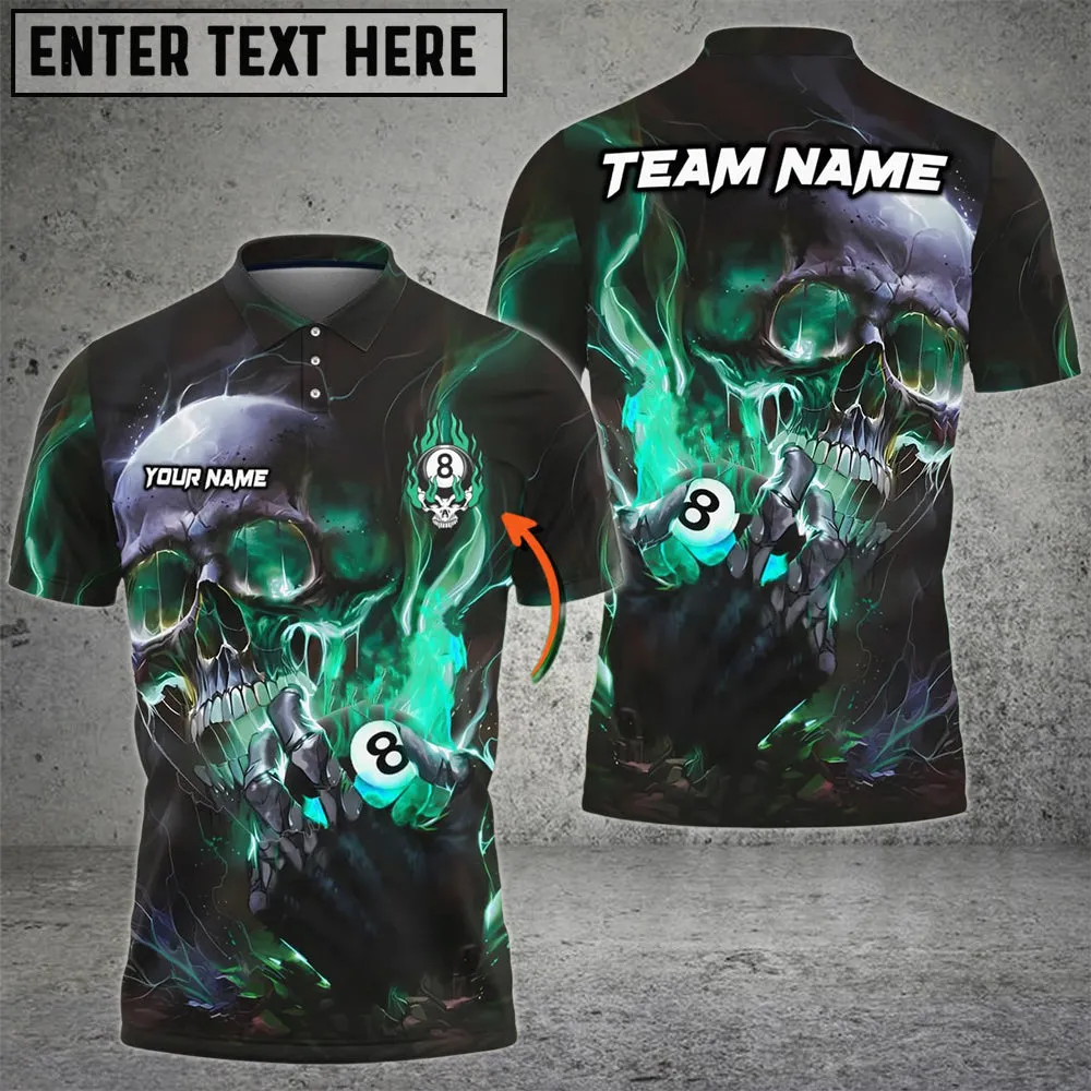 Billiards Ball 8 Blazing Multi Color Skull Personalized Name, Team Name 3D Polo Shirt