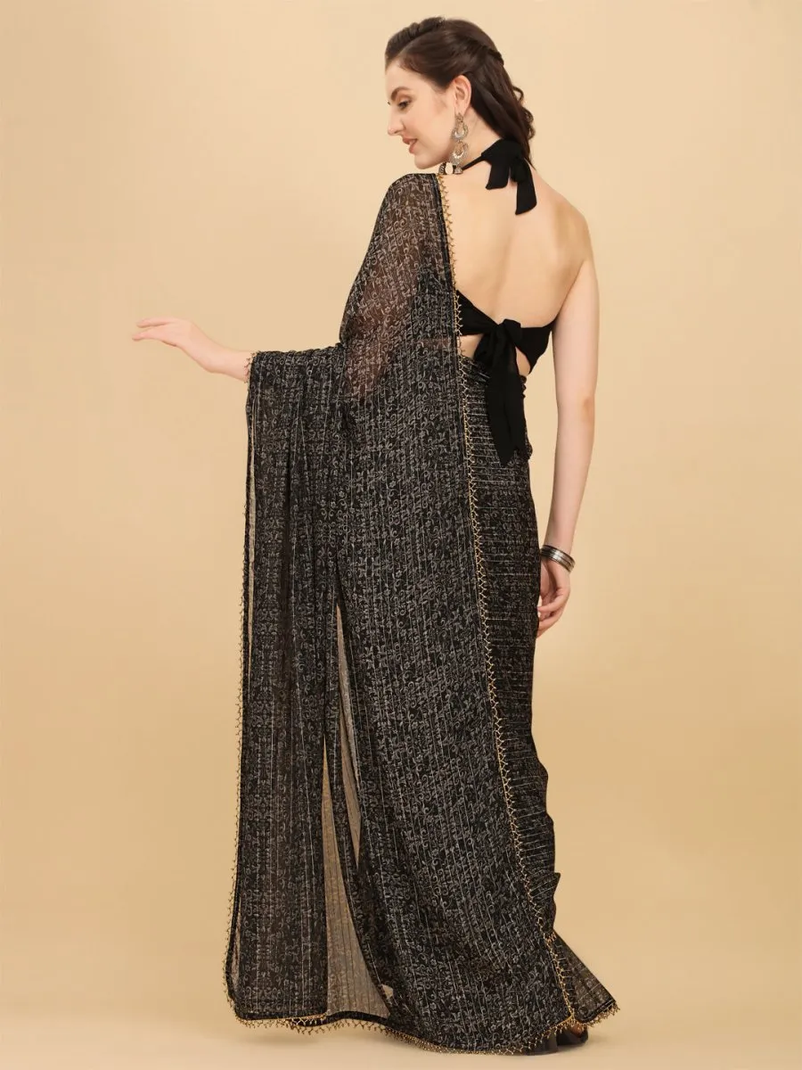 Black Woven Design Saree with Blouse Piece