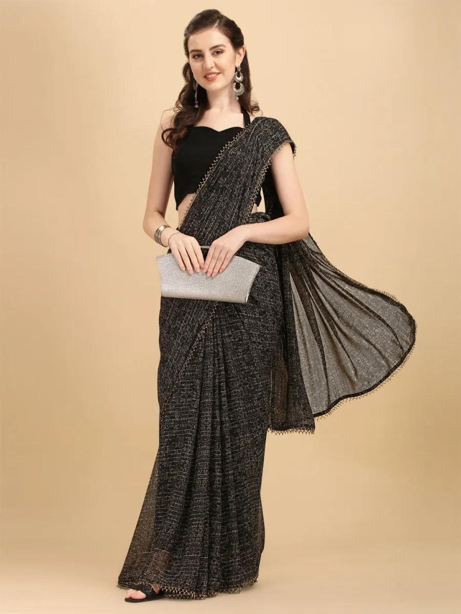 Black Woven Design Saree with Blouse Piece