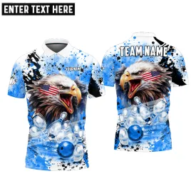 Bowling And Pins Eagle American Flag Paint Pattern Customized Name, Team Name 3D Polo Shirt
