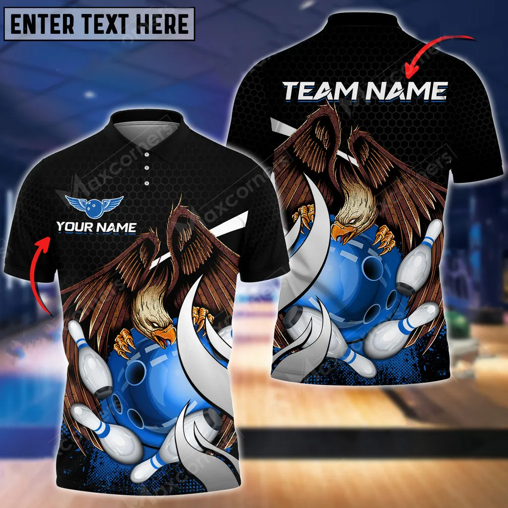 Bowling And Pins Eagle Ball Multicolored Bowling Jerseys Custom Name And Team 3D Polo Shirt