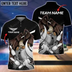Bowling And Pins Eagle Ball Multicolored Bowling Jerseys Custom Name And Team 3D Polo Shirt