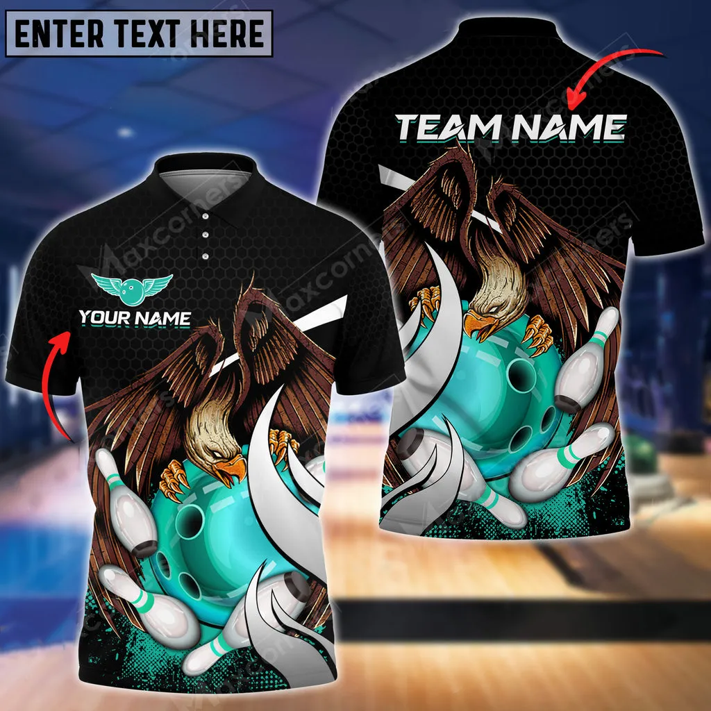 Bowling And Pins Eagle Ball Multicolored Bowling Jerseys Custom Name And Team 3D Polo Shirt