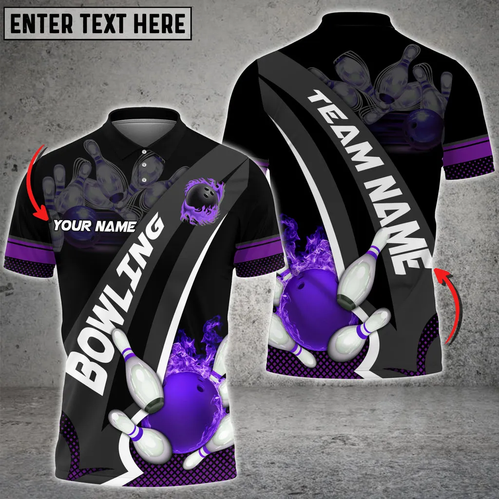 Bowling And Pins Plame Premium Multicolor Option Personalized Name 3D Polo Shirt