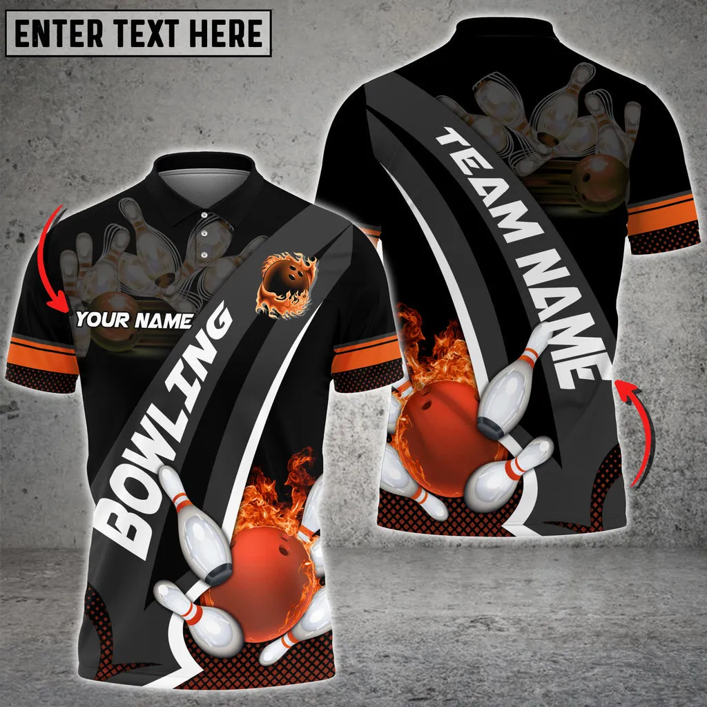 Bowling And Pins Plame Premium Multicolor Option Personalized Name 3D Polo Shirt