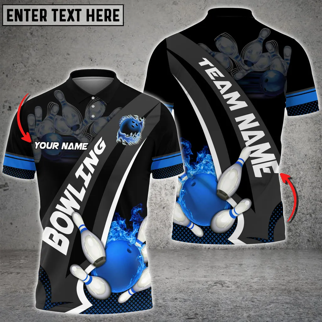 Bowling And Pins Plame Premium Multicolor Option Personalized Name 3D Polo Shirt