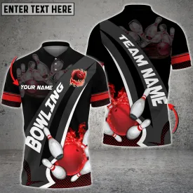 Bowling And Pins Plame Premium Multicolor Option Personalized Name 3D Polo Shirt