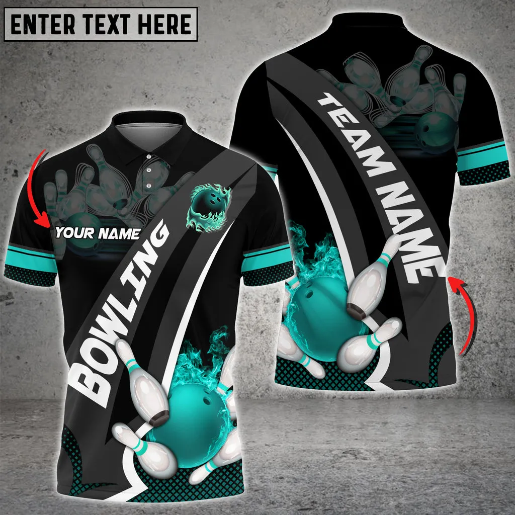 Bowling And Pins Plame Premium Multicolor Option Personalized Name 3D Polo Shirt