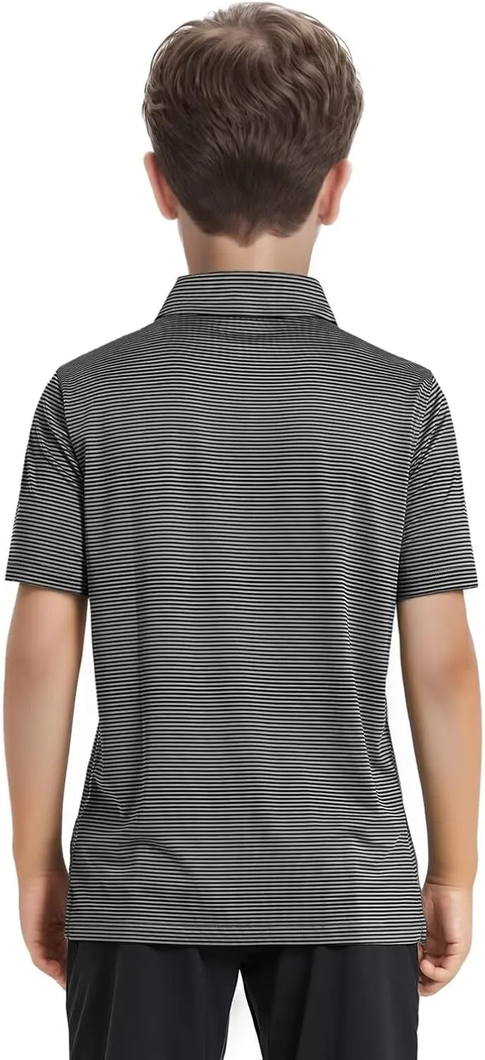 Boys Polo Shirts Short Sleeve Striped Performance Moisture Wicking Dry Fit Golf Shirts for Boys Youth Kids