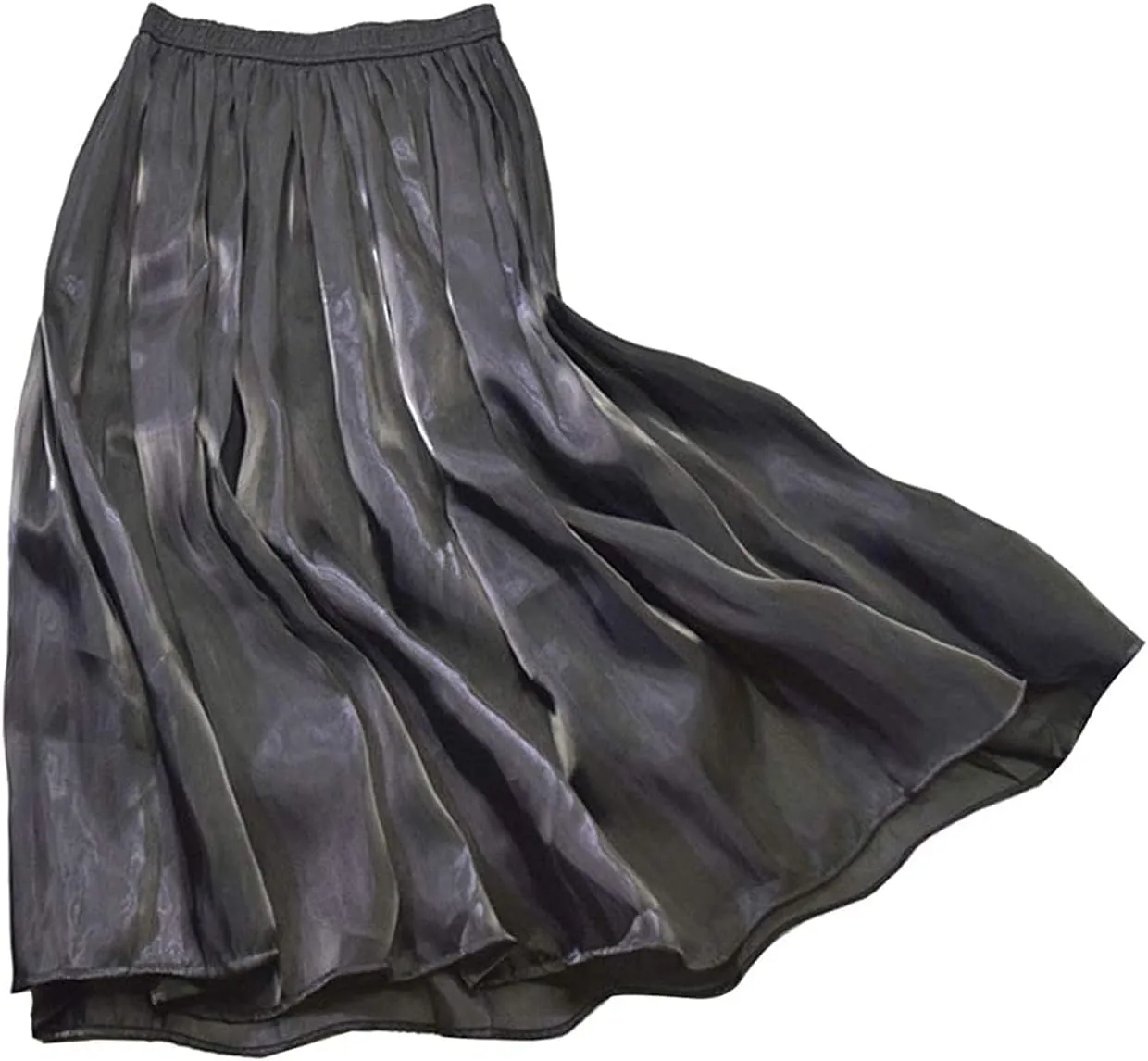 CHARTOU Womens Silky Lustrous Elastic Waist Pleated Accordion Midi Long Skirts