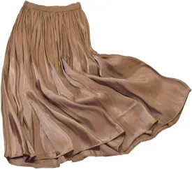 CHARTOU Womens Silky Lustrous Elastic Waist Pleated Accordion Midi Long Skirts