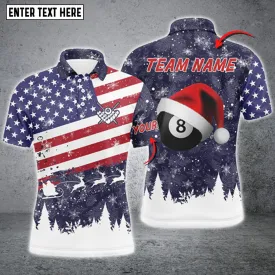 Coolspod Merry Christmas American Flag Billiard Personalized Name 3D Polo Shirt
