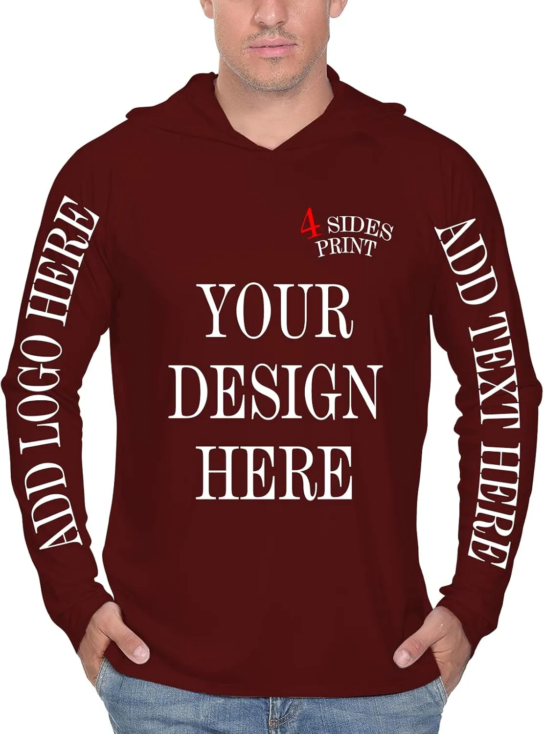 Custom Men's Sun Protection Hoodie Shirt Custom Hoodies Design Your Own Logo Text Customizable Long Sleeve T-Shirt
