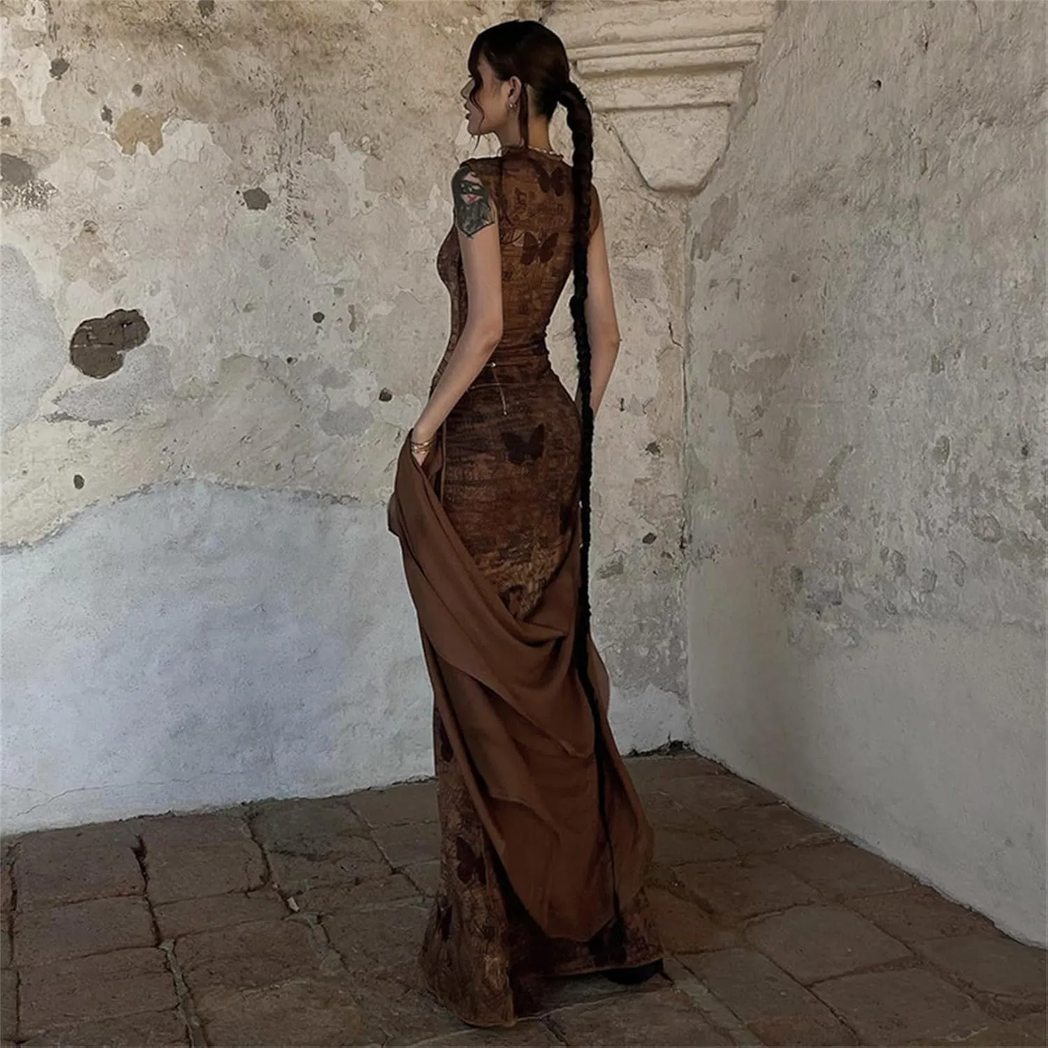 Cyber Goth Desert Walker Hooded Dresses Y2k Punk Grunge Hollow Out Midi Dress Women Sexy Split Side Solid Streetwear