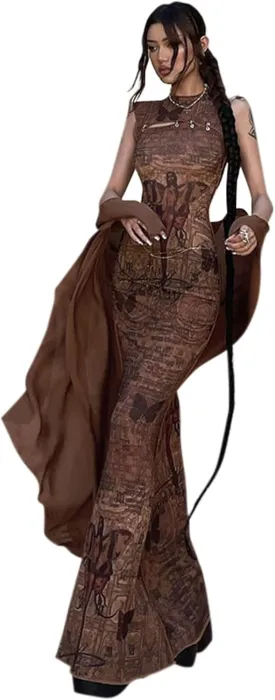 Cyber Goth Desert Walker Hooded Dresses Y2k Punk Grunge Hollow Out Midi Dress Women Sexy Split Side Solid Streetwear