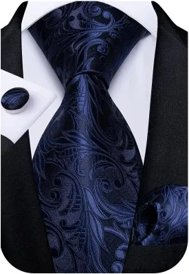 DiBanGu Mens Paisley Tie Set Silk Woven Jacquard Necktie and Pocket Square Cufflinks Gift Set for Wedding Bussiness