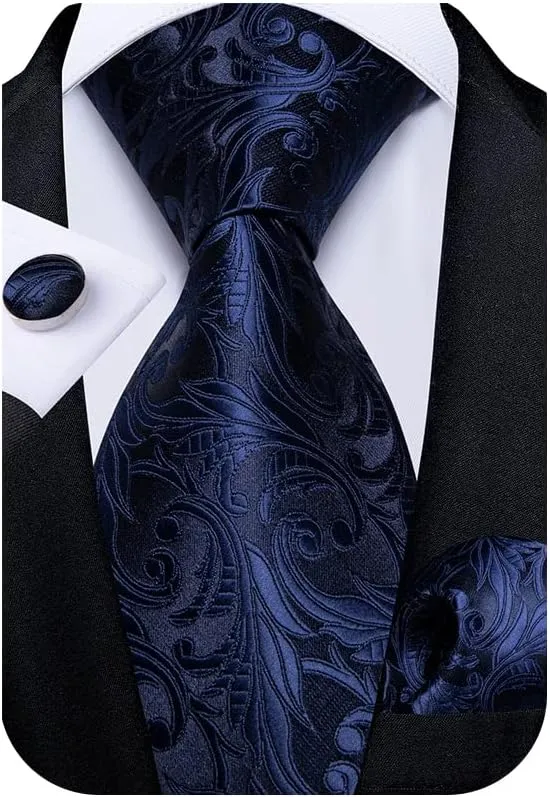 DiBanGu Mens Paisley Tie Set Silk Woven Jacquard Necktie and Pocket Square Cufflinks Gift Set for Wedding Bussiness