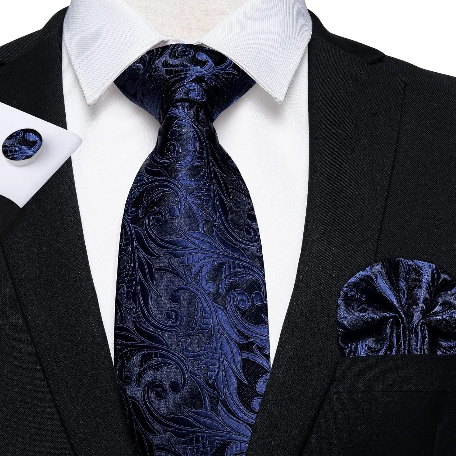 DiBanGu Mens Paisley Tie Set Silk Woven Jacquard Necktie and Pocket Square Cufflinks Gift Set for Wedding Bussiness