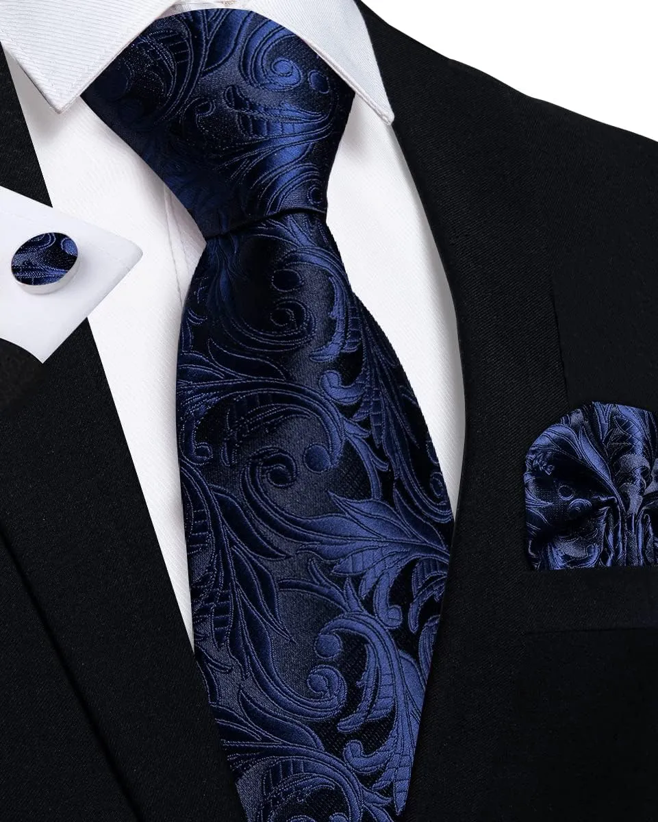 DiBanGu Mens Paisley Tie Set Silk Woven Jacquard Necktie and Pocket Square Cufflinks Gift Set for Wedding Bussiness