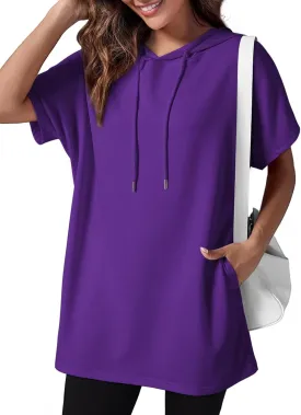Dokotoo Womens Tops Dressy Casual Short Sleeve Oversized Tshirts Summer Hoodie Dress Tunics Tops Loose Fit Long Shirts
