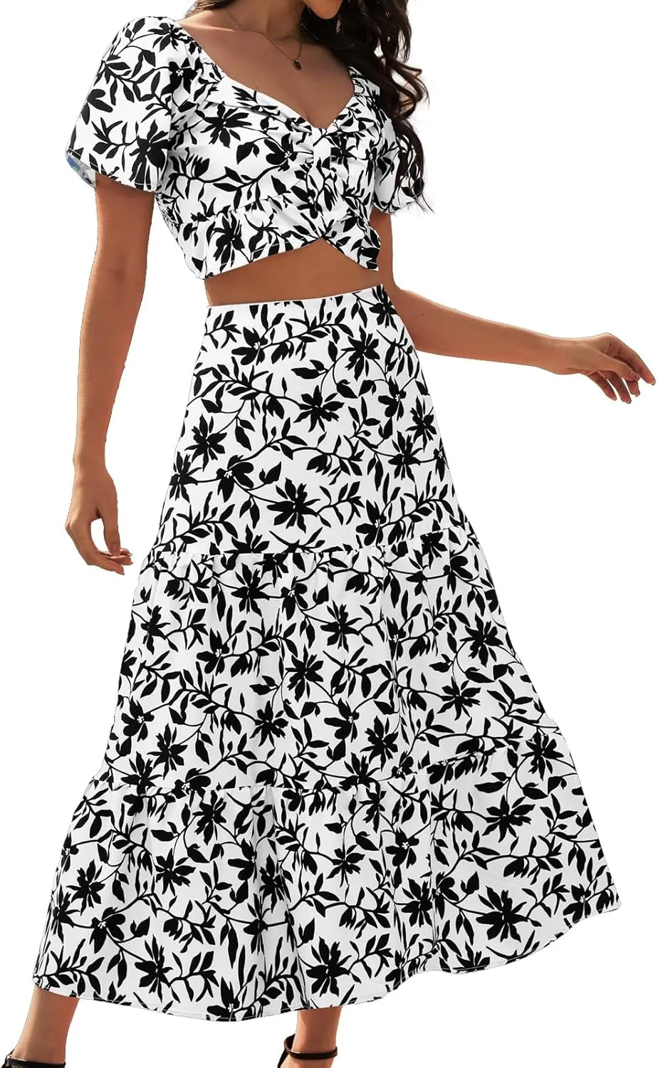 DRESSTELLS Women's 2 Piece Skirt Set, Floral Skirt Set Outfits Suit, Top & Long Skirts, Casual Boho Summer Dress 2025