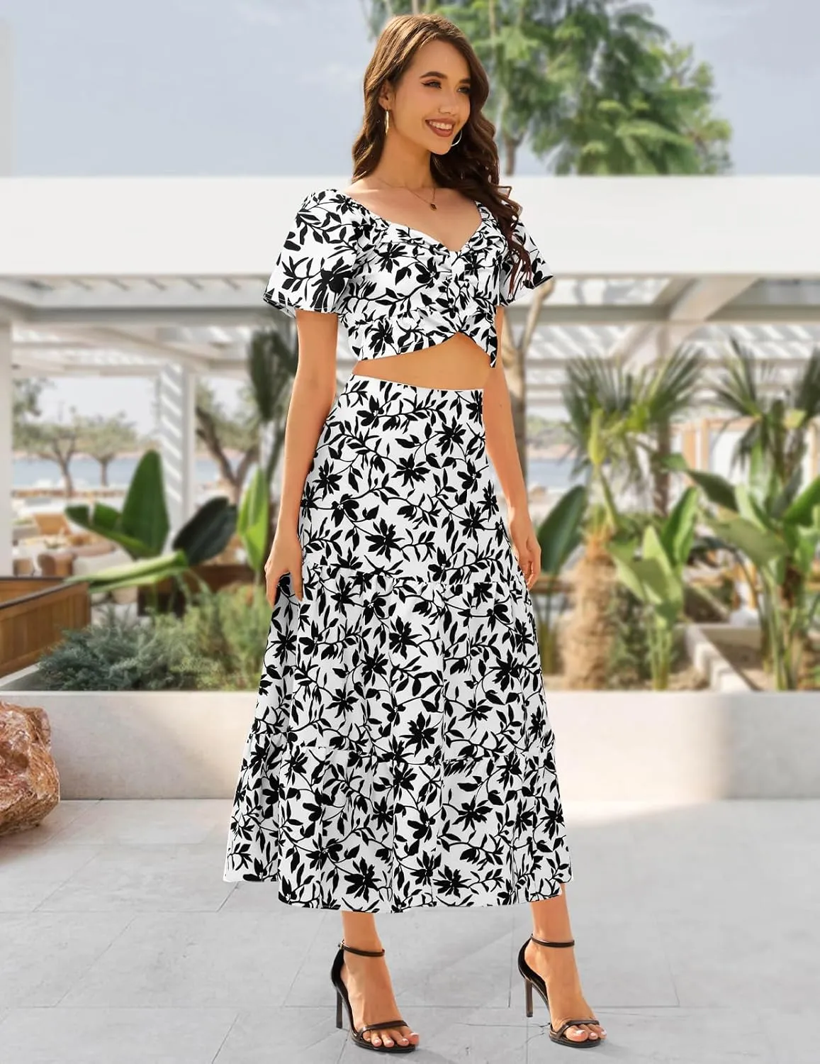 DRESSTELLS Women's 2 Piece Skirt Set, Floral Skirt Set Outfits Suit, Top & Long Skirts, Casual Boho Summer Dress 2025