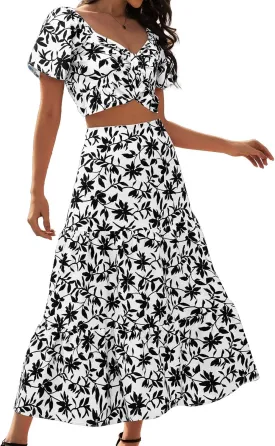 DRESSTELLS Women's 2 Piece Skirt Set, Floral Skirt Set Outfits Suit, Top & Long Skirts, Casual Boho Summer Dress 2025