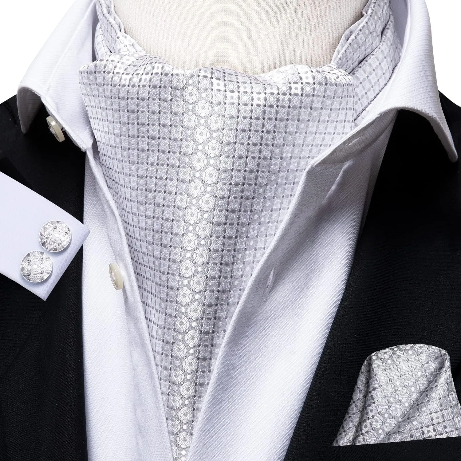 Dubulle Paisley Floral Ascot Tie for Men Self Tie Mens Cravat Tie and Pocket Square Cufflinks Wedding