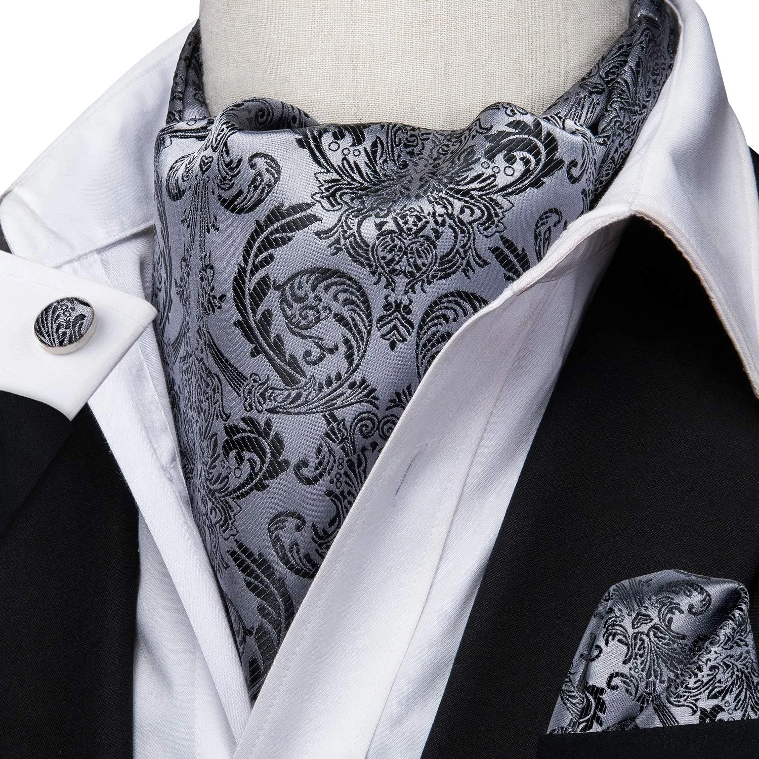 Dubulle Paisley Floral Ascot Tie for Men Self Tie Mens Cravat Tie and Pocket Square Cufflinks Wedding