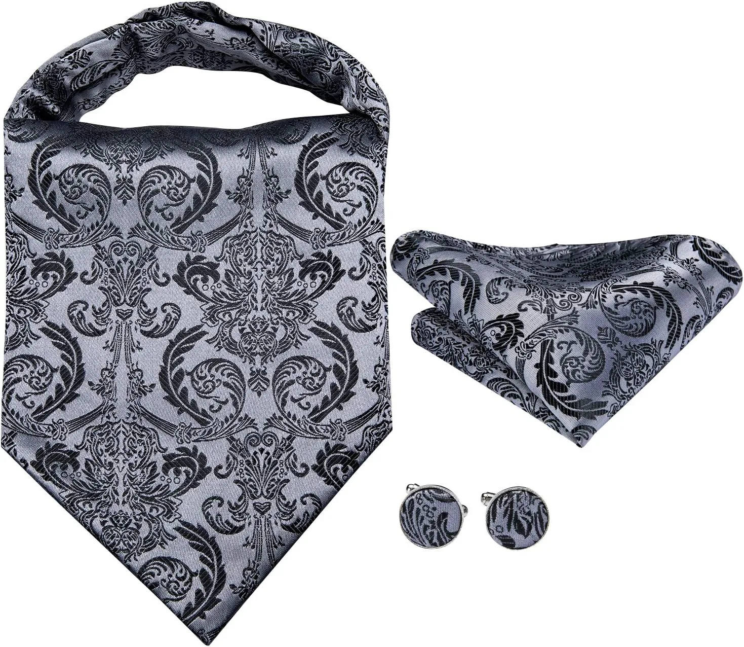 Dubulle Paisley Floral Ascot Tie for Men Self Tie Mens Cravat Tie and Pocket Square Cufflinks Wedding