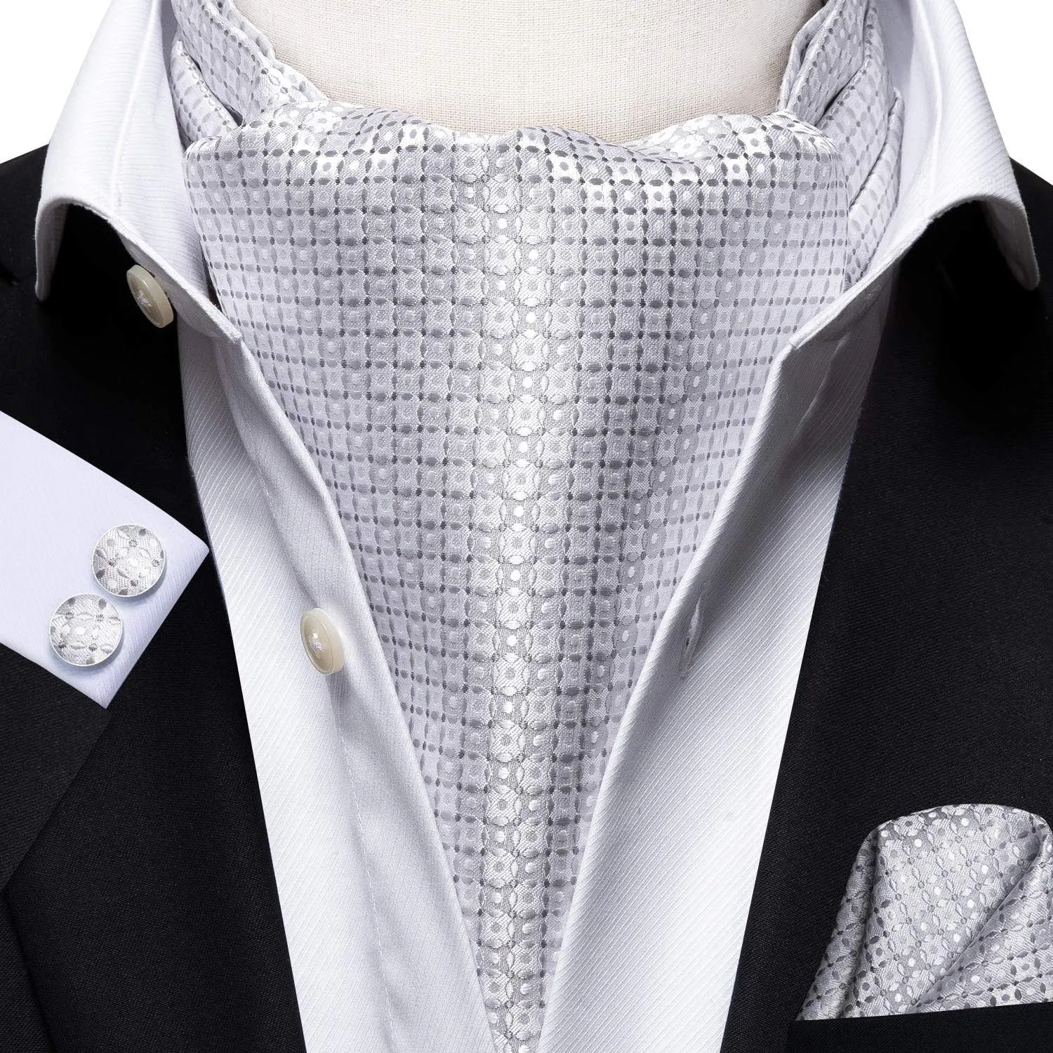 Dubulle Paisley Floral Ascot Tie for Men Self Tie Mens Cravat Tie and Pocket Square Cufflinks Wedding