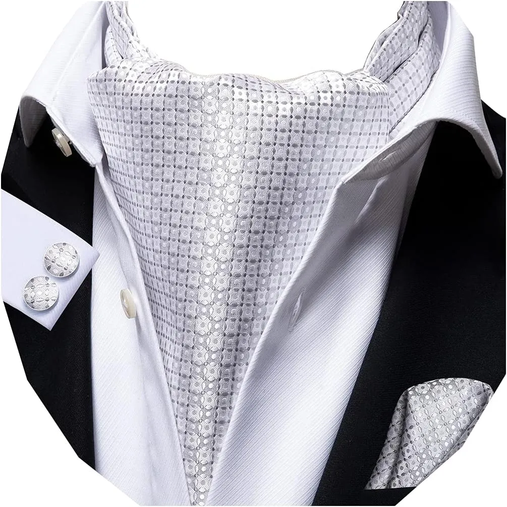 Dubulle Paisley Floral Ascot Tie for Men Self Tie Mens Cravat Tie and Pocket Square Cufflinks Wedding