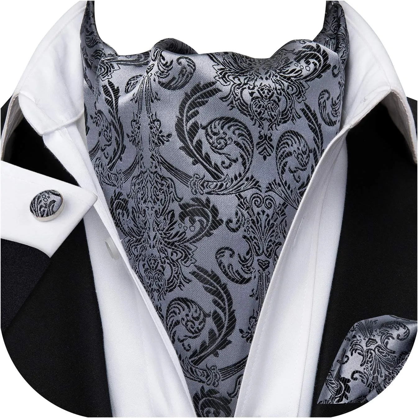 Dubulle Paisley Floral Ascot Tie for Men Self Tie Mens Cravat Tie and Pocket Square Cufflinks Wedding