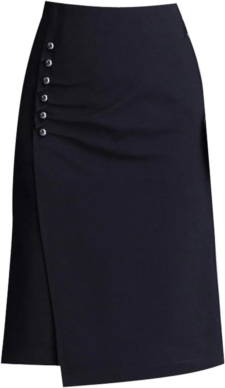 ebossy Women's Mini Button Stretchy High Waist Knee Length Ruched Midi Pencil Skirt