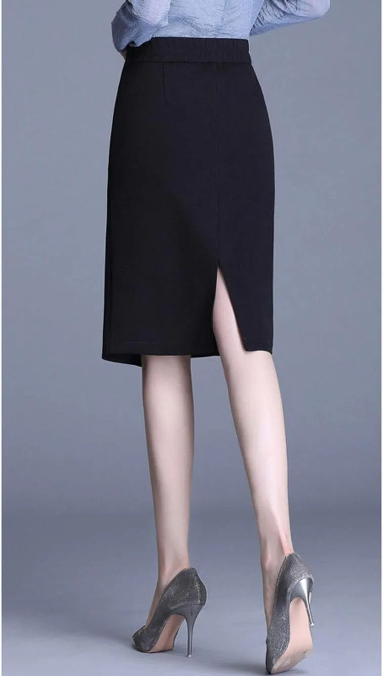 ebossy Women's Mini Button Stretchy High Waist Knee Length Ruched Midi Pencil Skirt