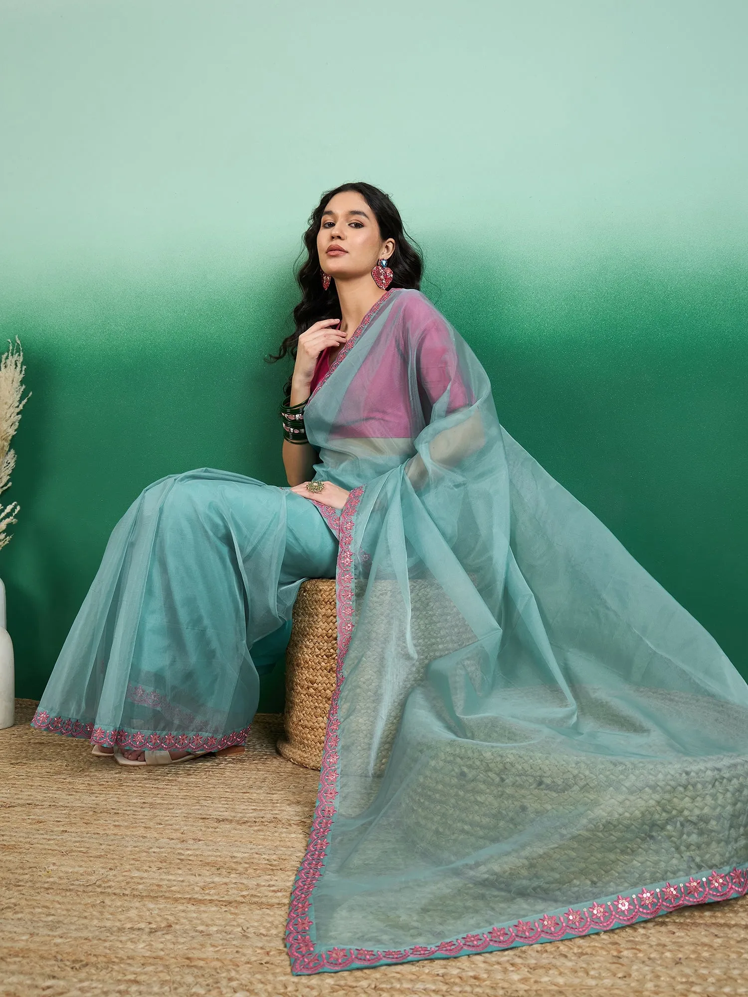 Embroidered Saree With Blouse Piece