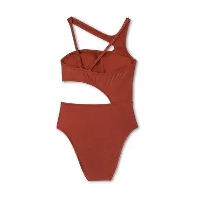 Fe Noel Women's Metallic One Piece Swimsuit High Leg Cheeky Swimwear