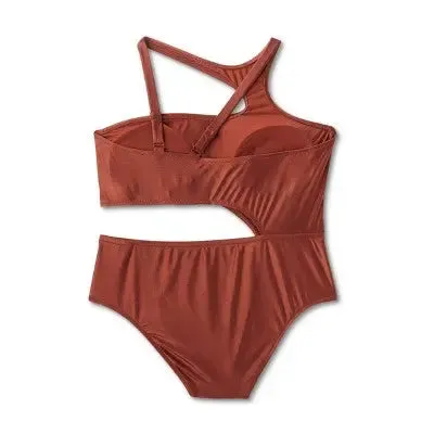 Fe Noel Women's Metallic One Piece Swimsuit High Leg Cheeky Swimwear