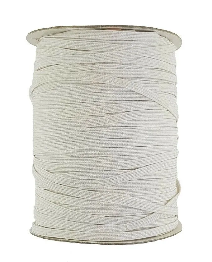 Flat white Elastic cord  sold in 5 Metre Lengths 7 mm wide