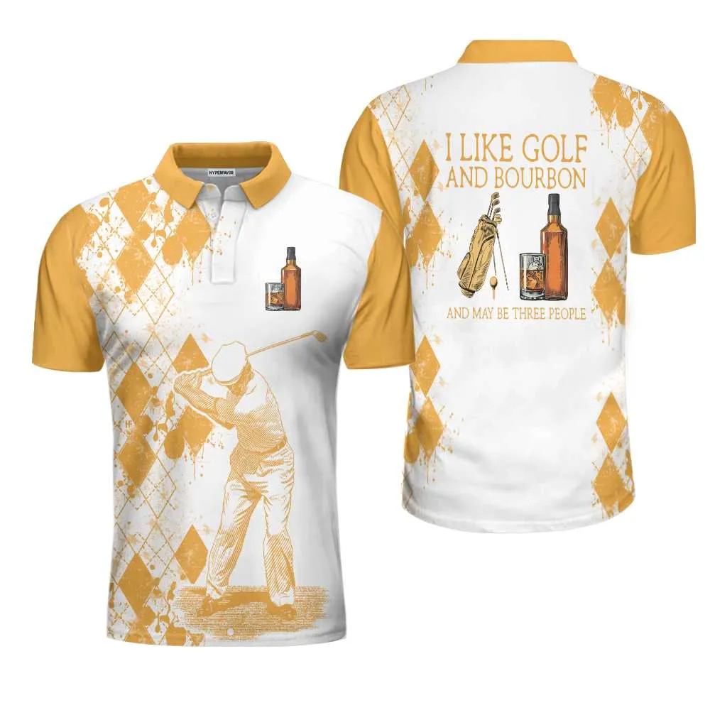 Golf And Wine Polo Shirt, Orange Argyle Pattern Golf Shirt For Male Players, Funny Golf Shirt With Sayings Coolspod