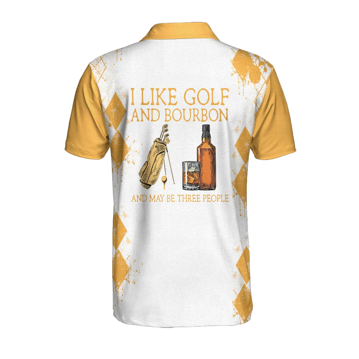 Golf And Wine Polo Shirt, Orange Argyle Pattern Golf Shirt For Male Players, Funny Golf Shirt With Sayings Coolspod