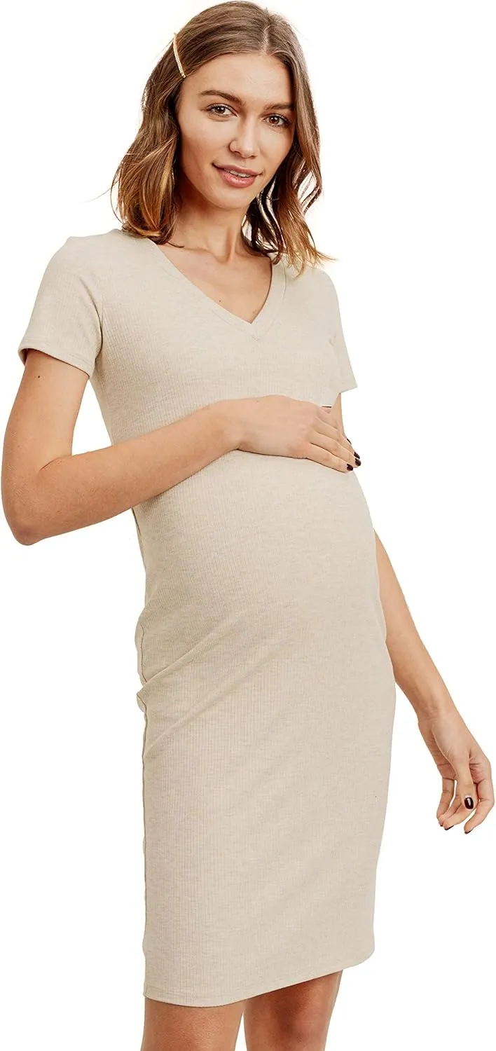 LaClef Women's Maternity Short Sleeve T-Shirt Rib Dress